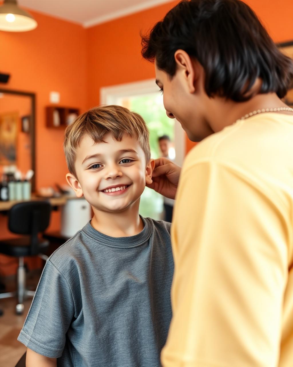 Young boy smiling during a kids haircut in Edgewood NM